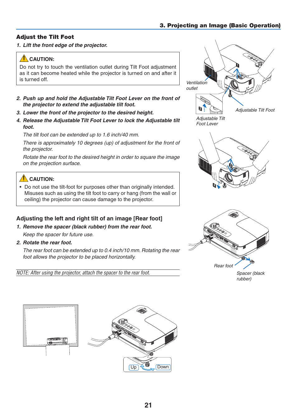 Adjust the tilt foot | NEC NP110 User Manual | Page 30 / 92