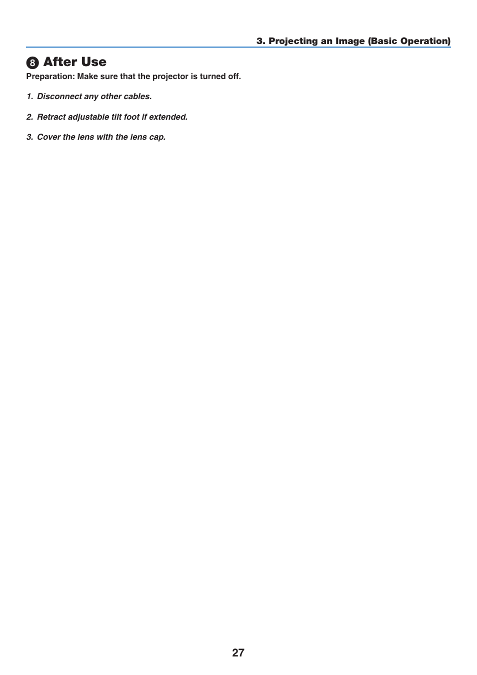 8) after use, After use | NEC NP110 User Manual | Page 36 / 92