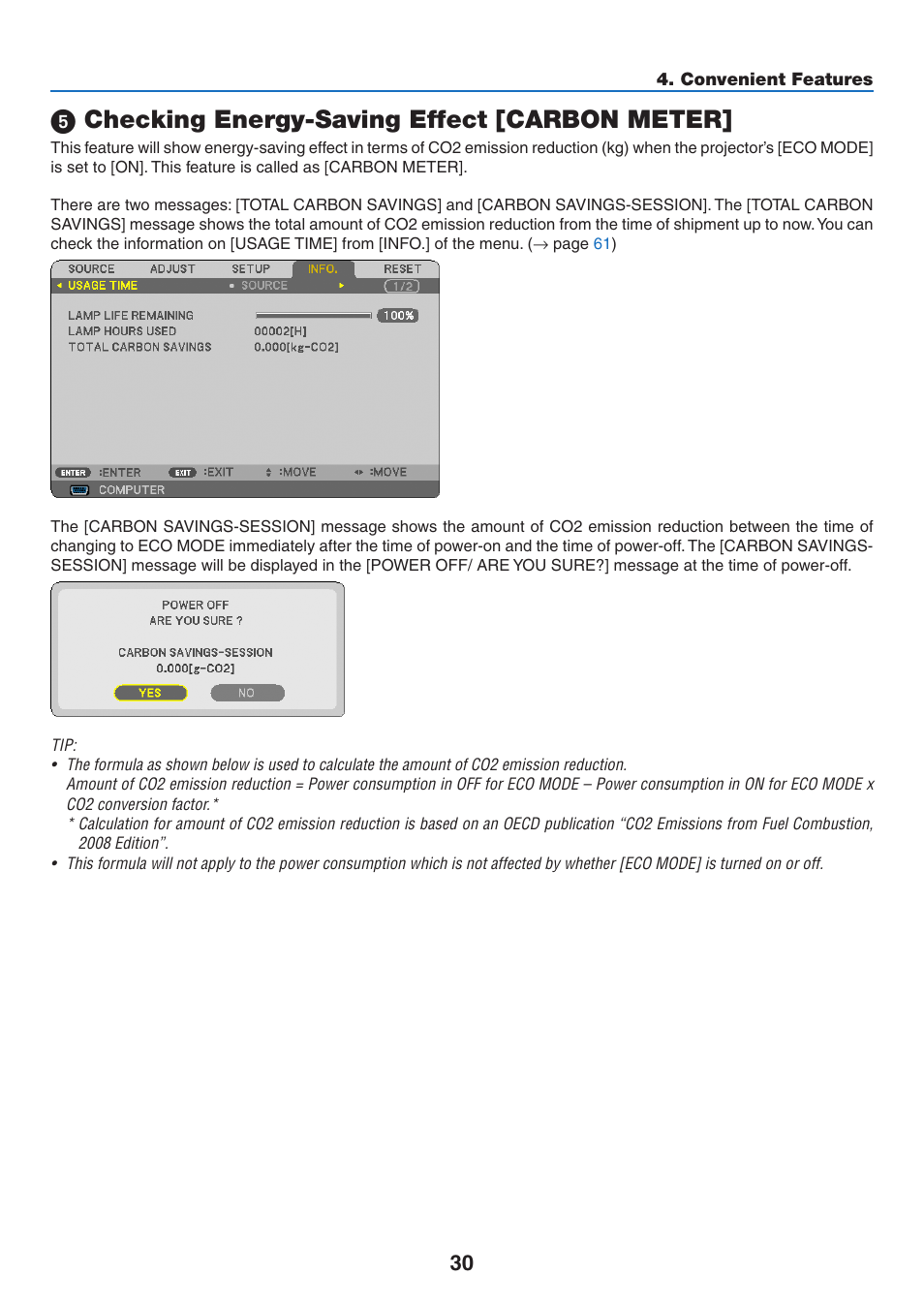 5) checking energy-saving effect [carbon meter, Checking energy-saving effect [carbon meter | NEC NP110 User Manual | Page 39 / 92