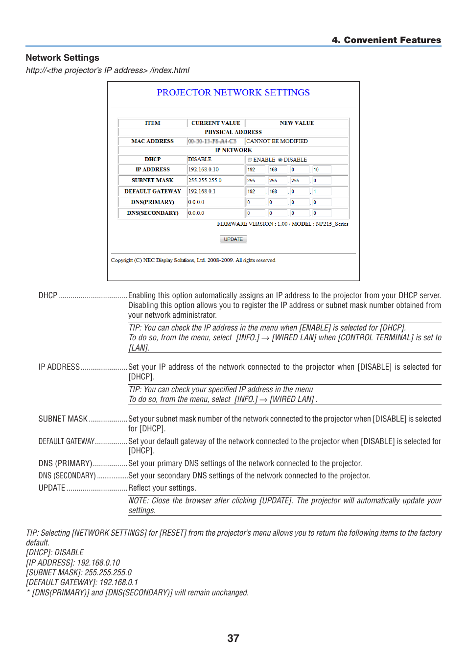 NEC NP110 User Manual | Page 46 / 92