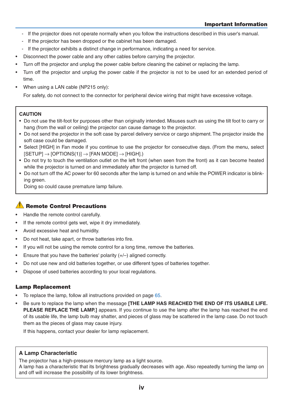 NEC NP110 User Manual | Page 6 / 92