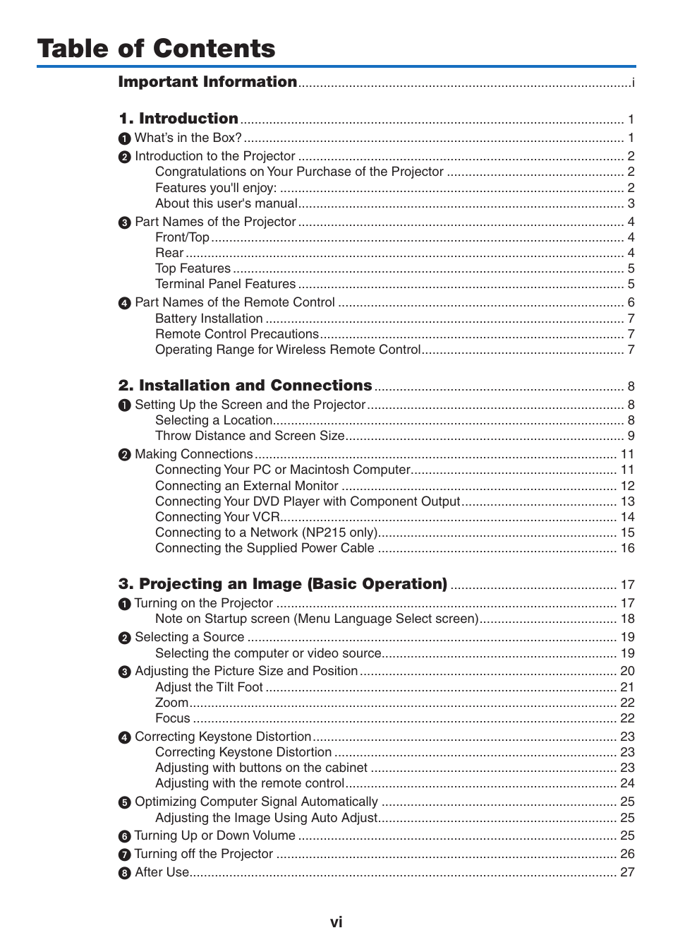 NEC NP110 User Manual | Page 8 / 92