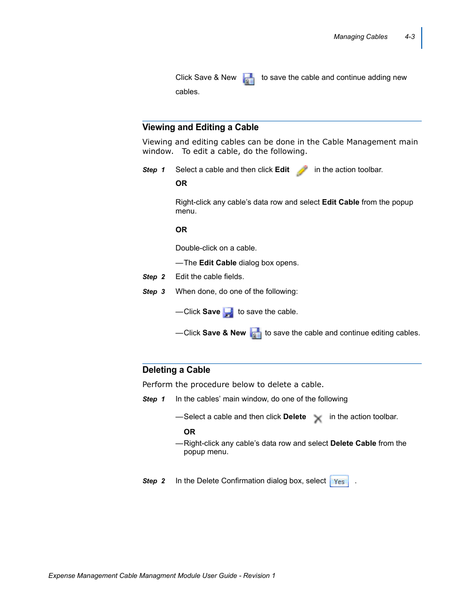 Viewing and editing a cable, Deleting a cable, Viewing and editing a cable -3 deleting a cable -3 | NEC NDA-31135 User Manual | Page 23 / 38