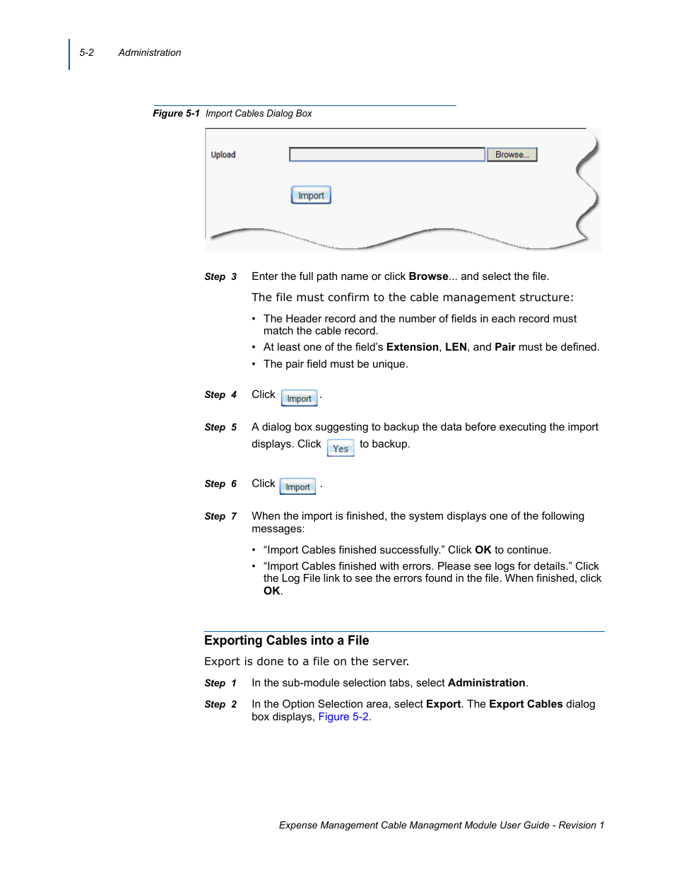 Exporting cables into a file, Exporting cables into a file -2, Import cables dialog box -2 | Figure 5-1 | NEC NDA-31135 User Manual | Page 26 / 38