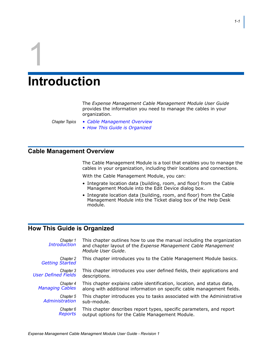 1 - introduction, Cable management overview, How this guide is organized | Introduction, Cable management overview -1, How this guide is organized -1 | NEC NDA-31135 User Manual | Page 9 / 38