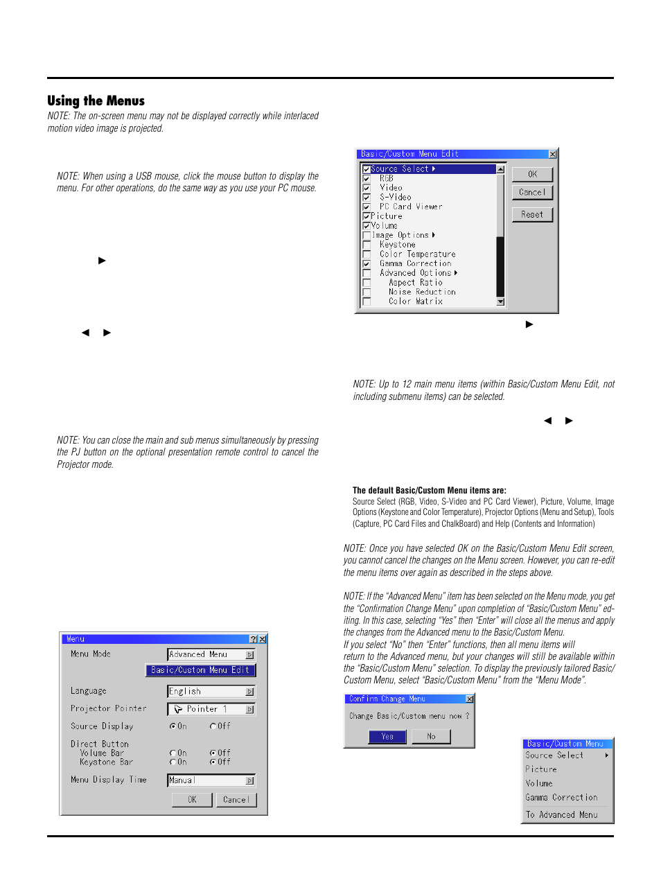 Using the menus | NEC LT150 User Manual | Page 32 / 59