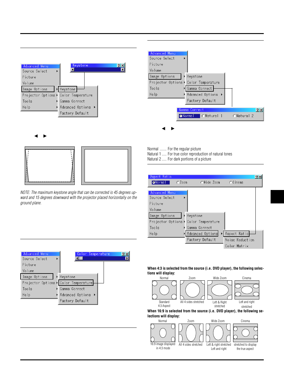 E–37, Image options | NEC LT150 User Manual | Page 37 / 59