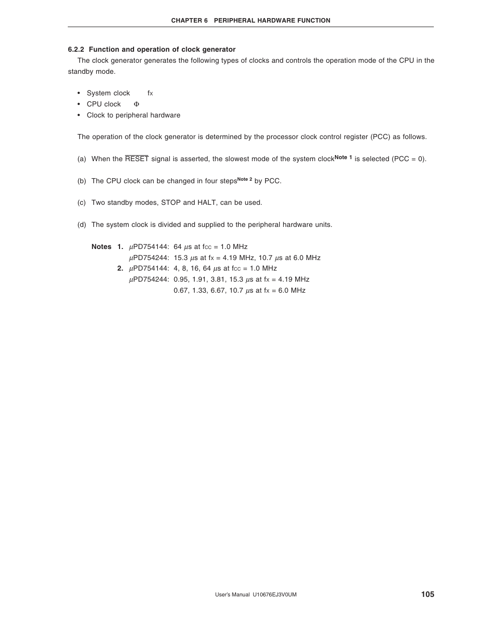 2 function and operation of clock generator | NEC PD754144 User Manual | Page 105 / 306