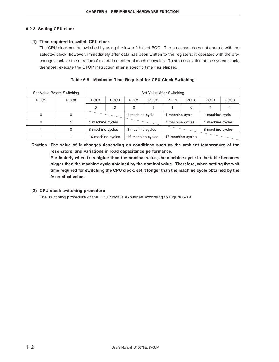 3 setting cpu clock | NEC PD754144 User Manual | Page 112 / 306