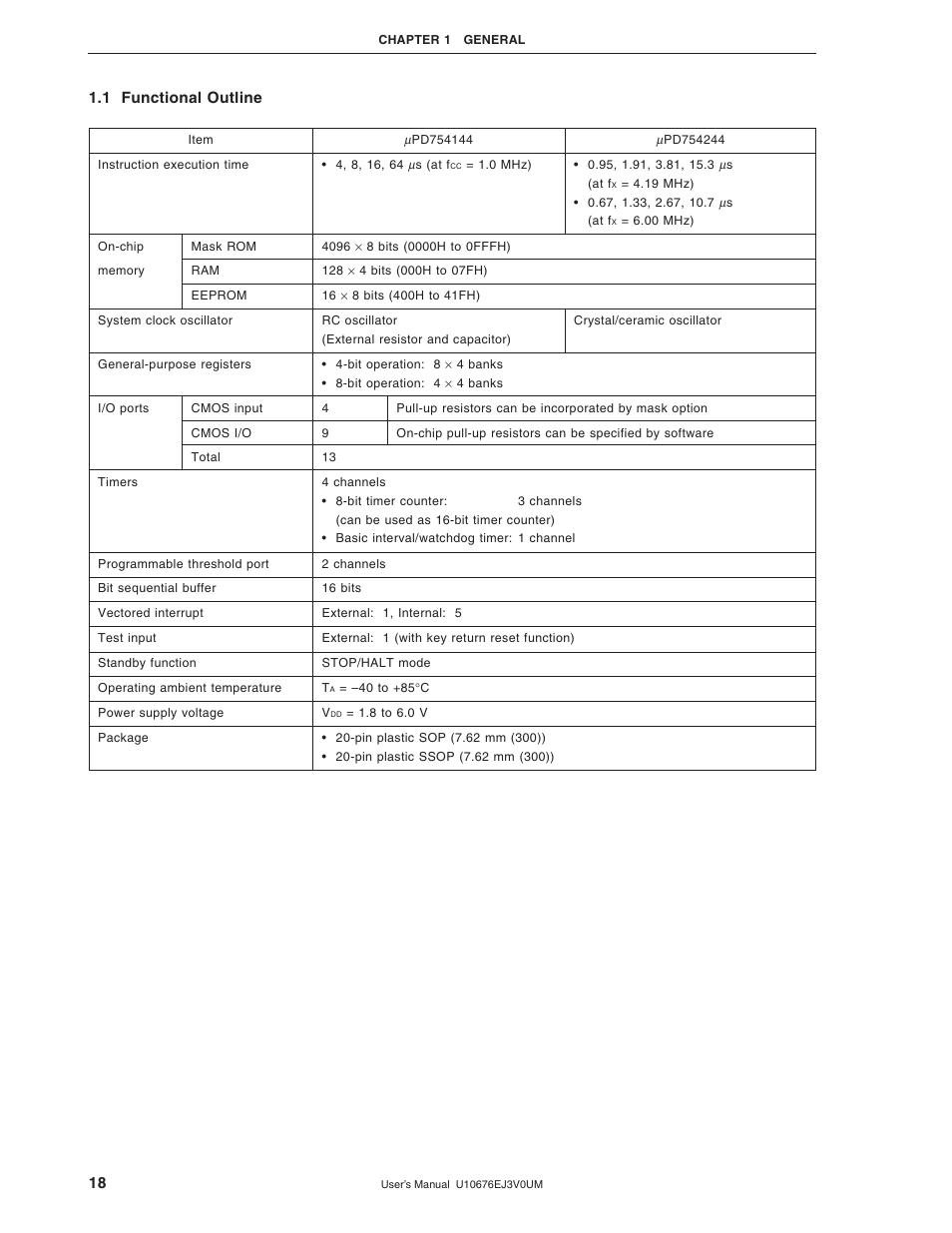 1 functional outline | NEC PD754144 User Manual | Page 18 / 306