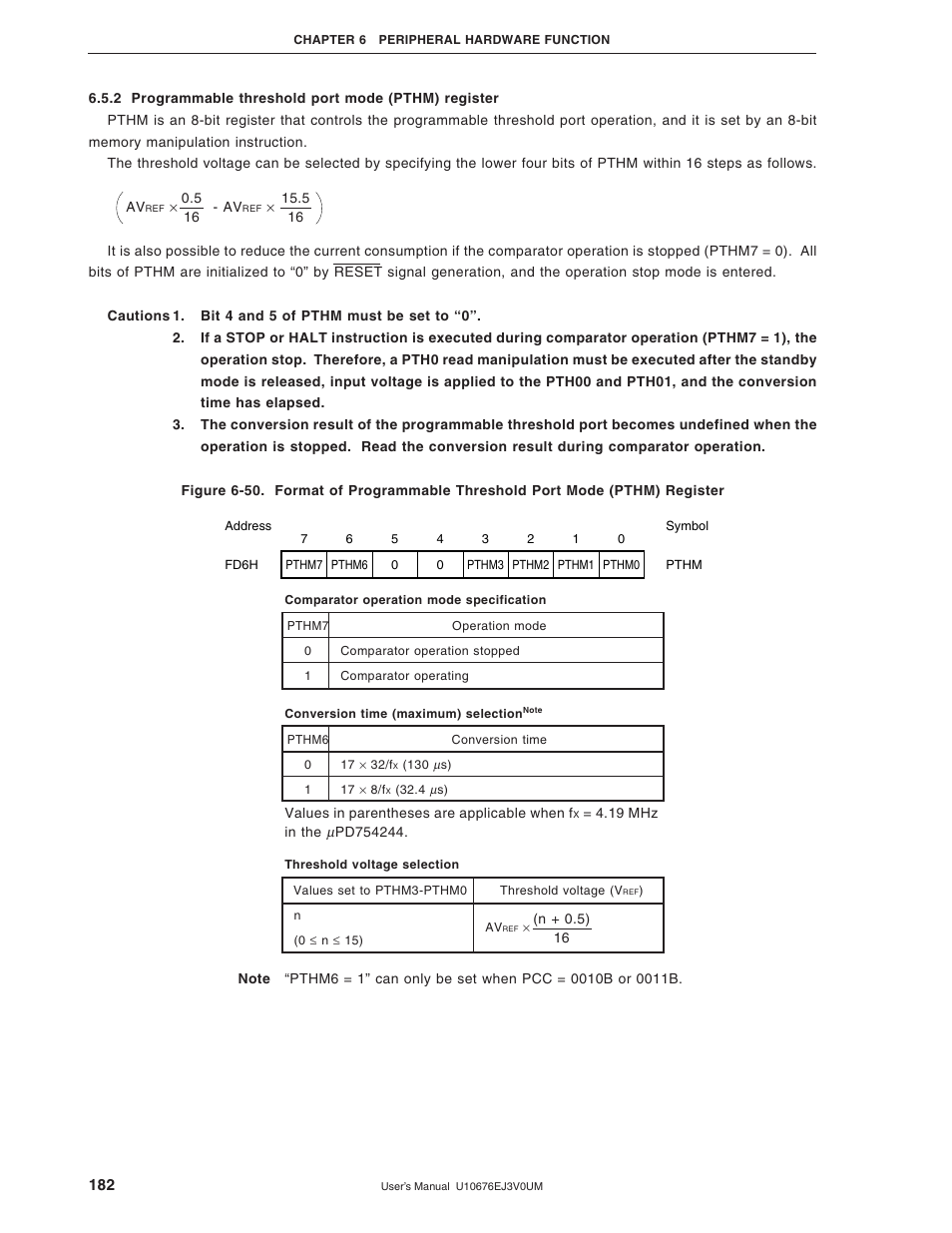 2 programmable threshold port mode (pthm) register | NEC PD754144 User Manual | Page 182 / 306