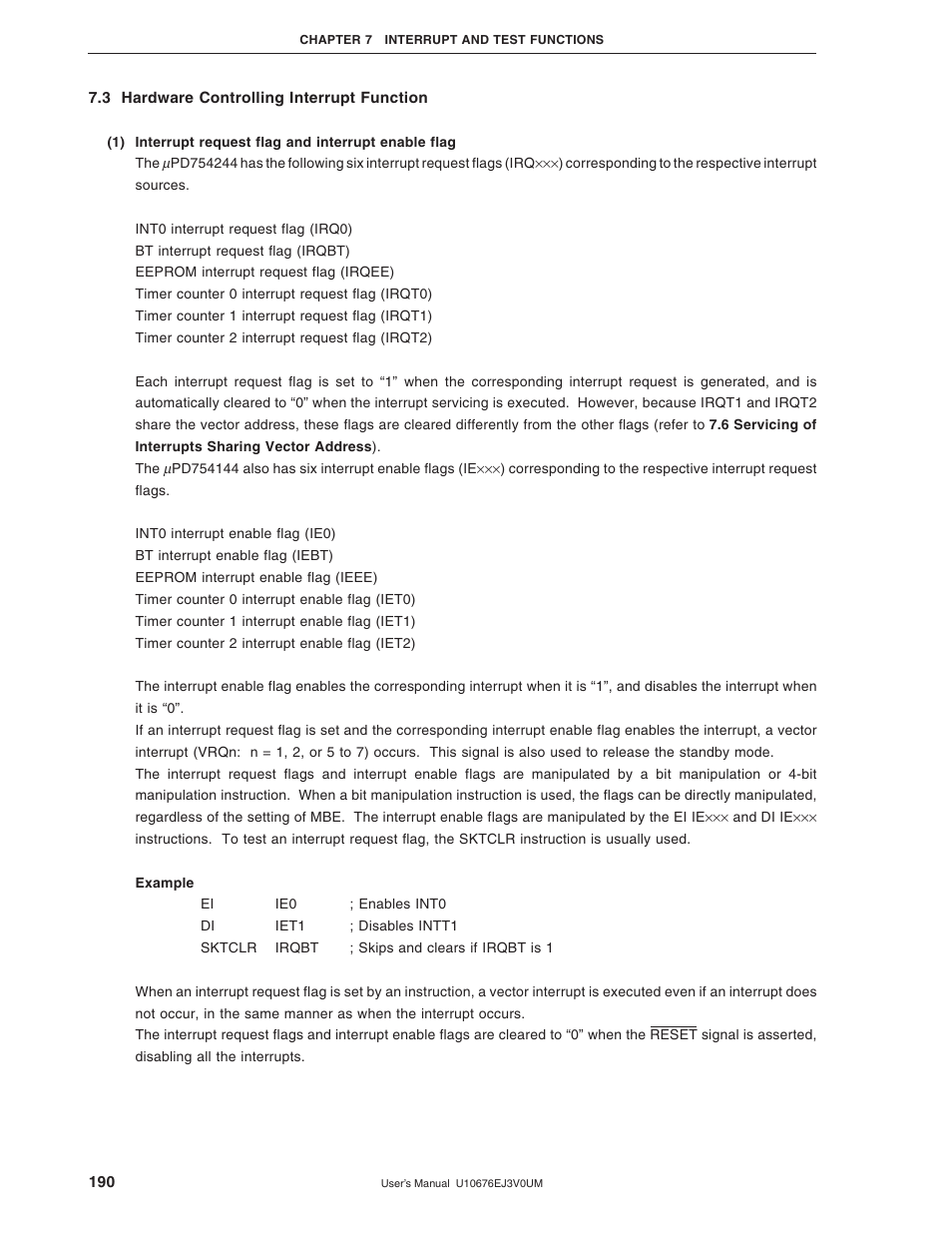 3 hardware controlling interrupt function | NEC PD754144 User Manual | Page 190 / 306