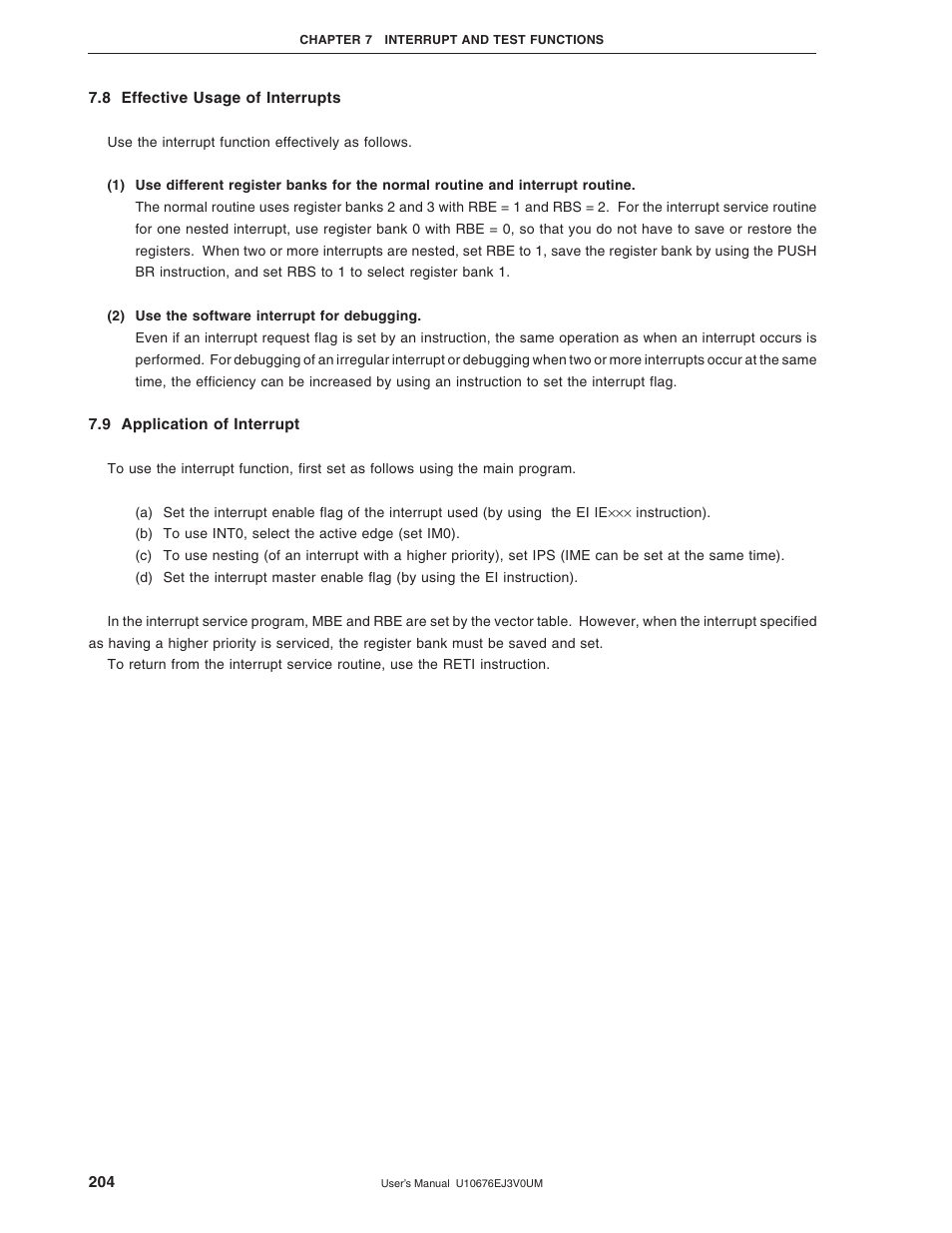 8 effective usage of interrupts, 9 application of interrupt | NEC PD754144 User Manual | Page 204 / 306