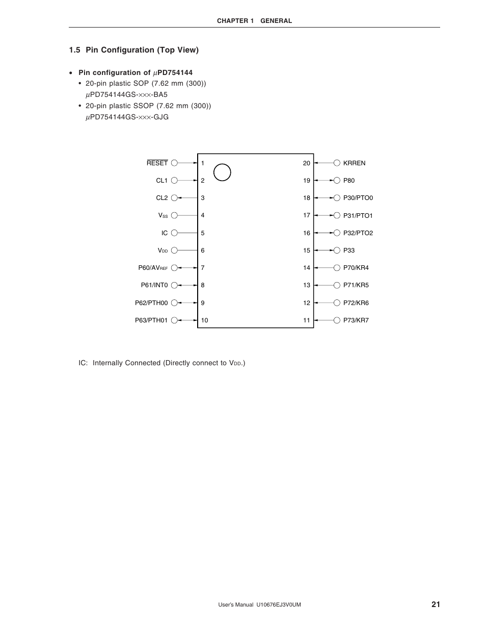 5 pin configuration (top view) | NEC PD754144 User Manual | Page 21 / 306