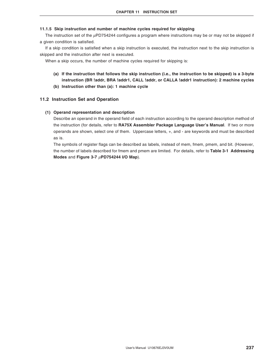 2 instruction set and operation | NEC PD754144 User Manual | Page 237 / 306