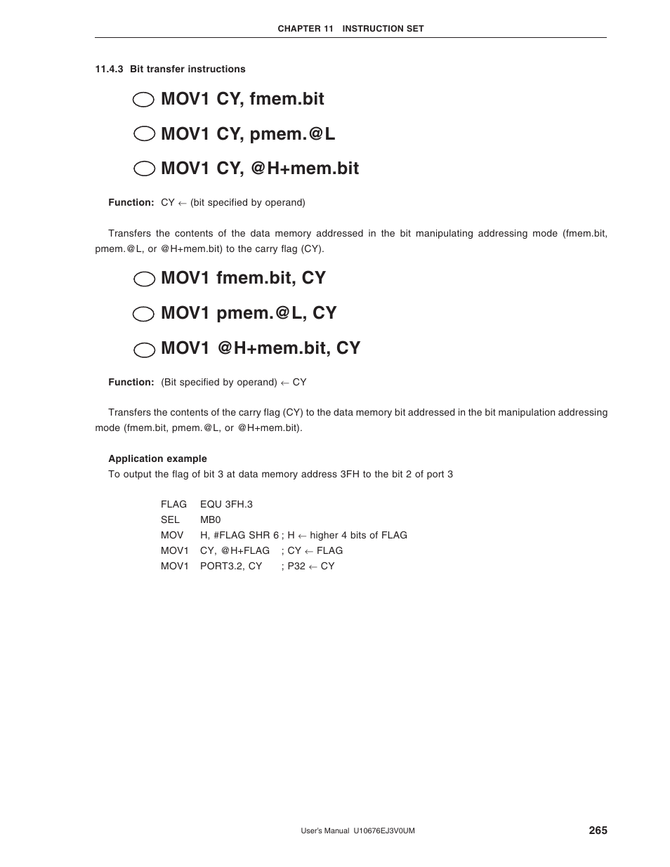 3 bit transfer instructions | NEC PD754144 User Manual | Page 265 / 306