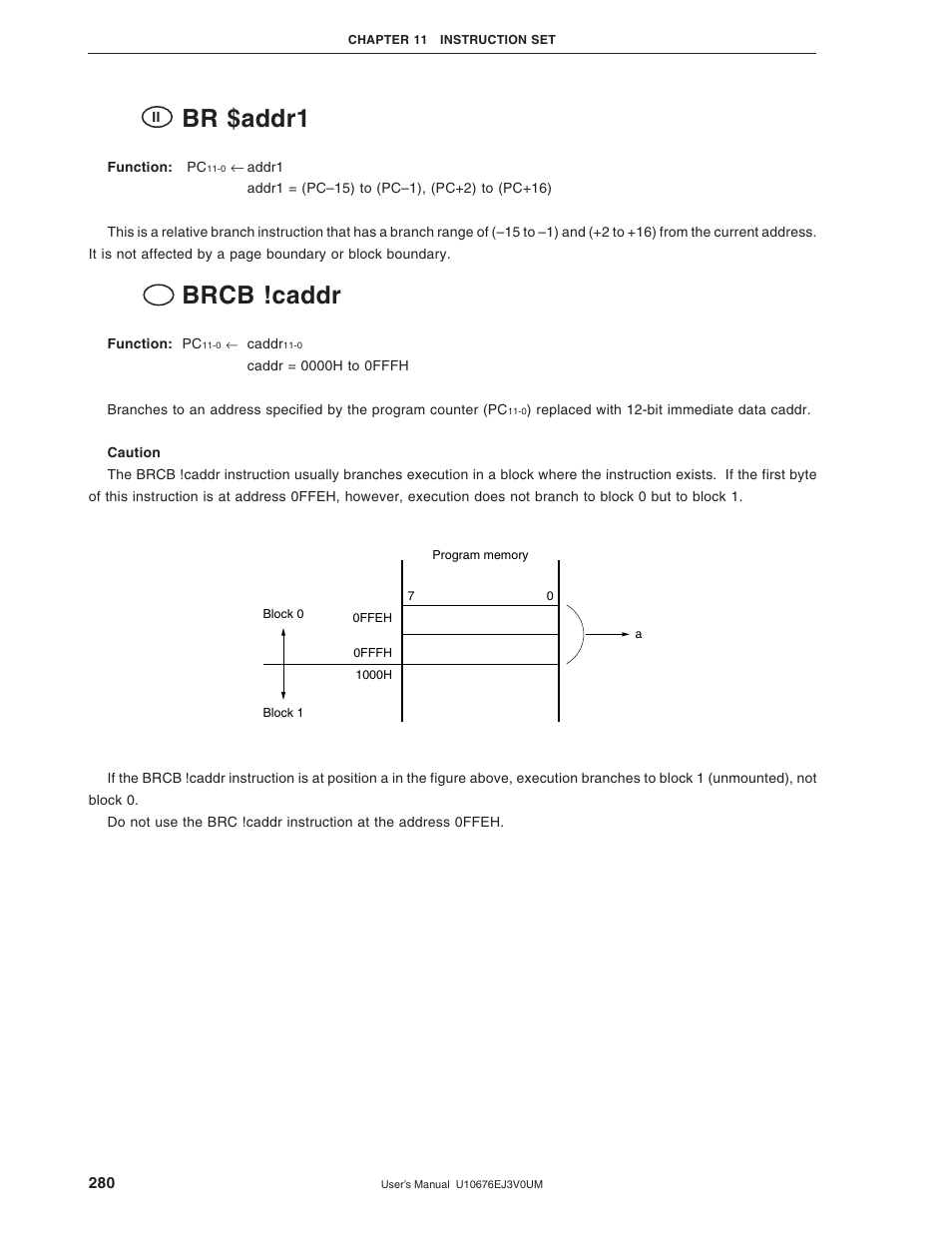 Br $addr1, Brcb !caddr | NEC PD754144 User Manual | Page 280 / 306