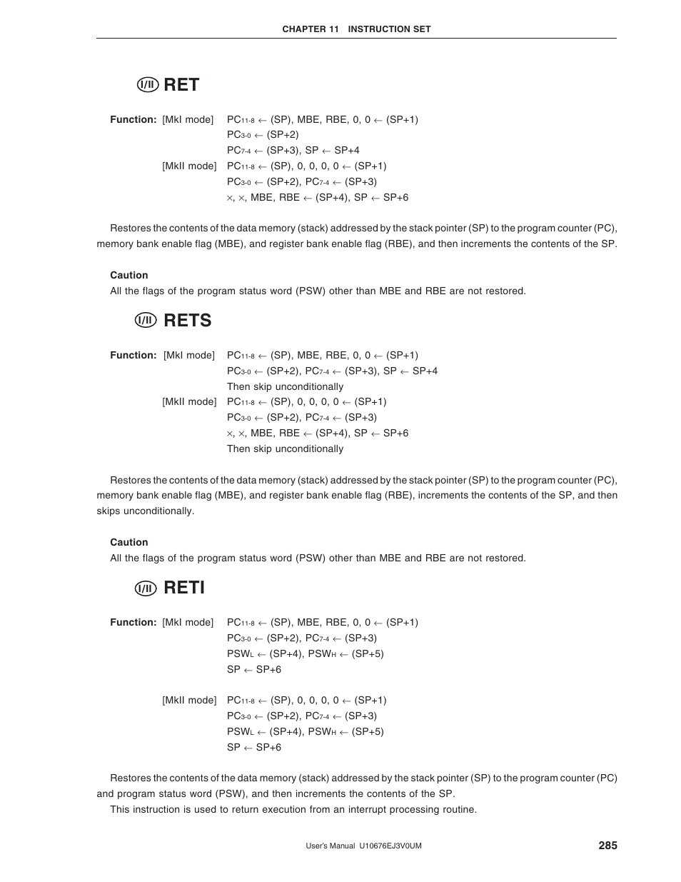 Rets, Reti | NEC PD754144 User Manual | Page 285 / 306