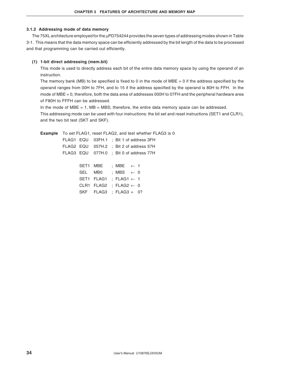 2 addressing mode of data memory | NEC PD754144 User Manual | Page 34 / 306