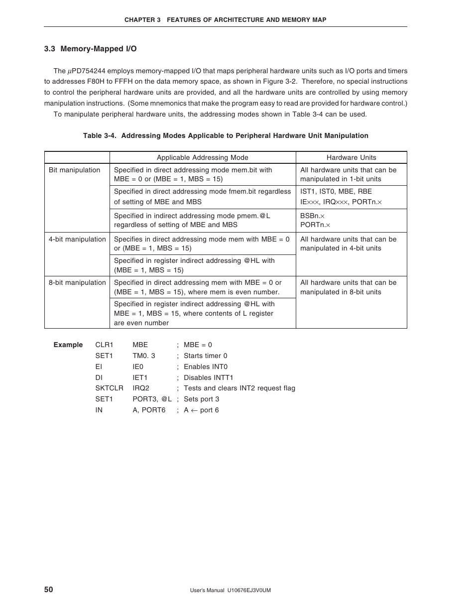 3 memory-mapped i/o | NEC PD754144 User Manual | Page 50 / 306