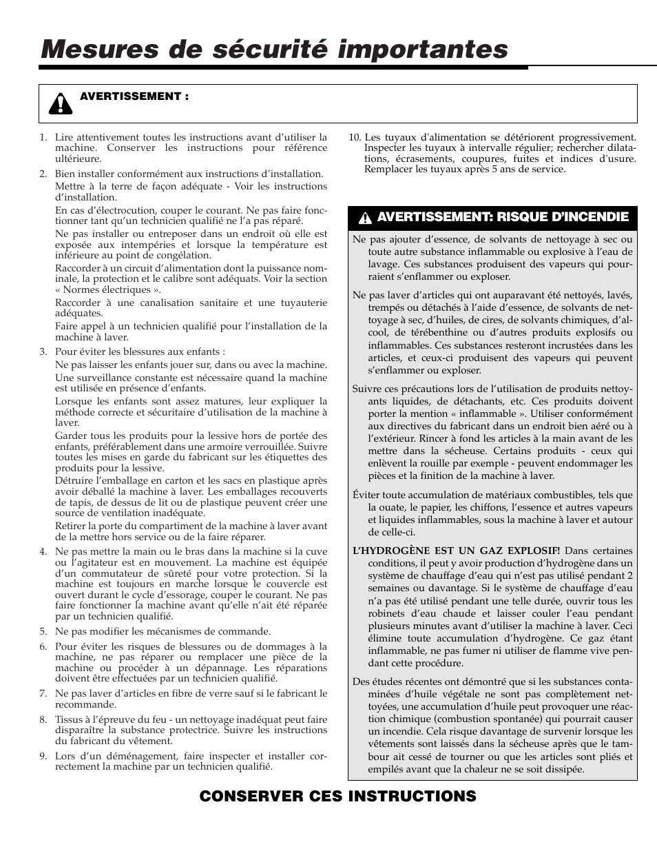 Mesures de sécurité importantes, Conserver ces instructions | NEC PAV-1 User Manual | Page 12 / 28