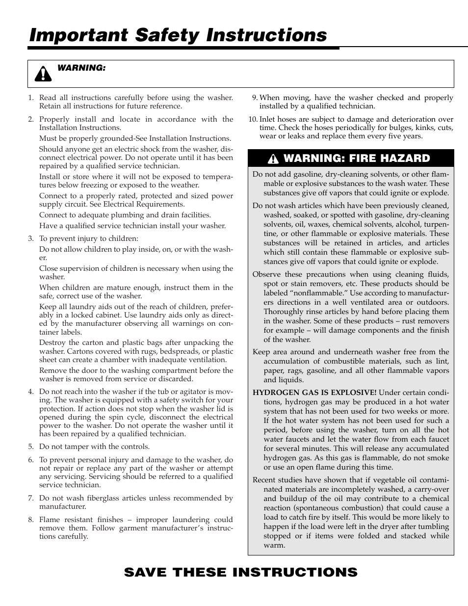 Important safety instructions, Save these instructions, Warning: fire hazard | NEC PAV-1 User Manual | Page 2 / 28