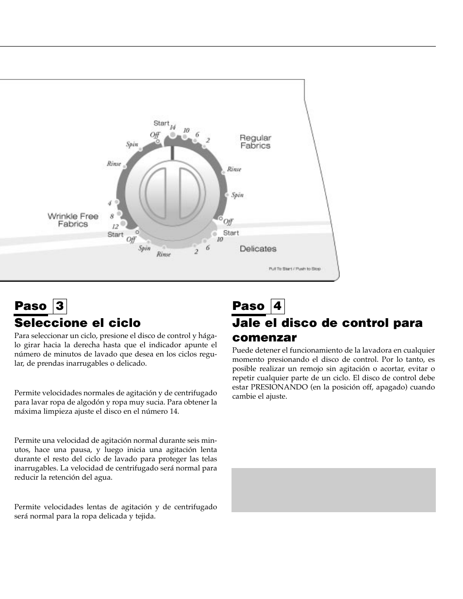 Paso 4 paso 3, Seleccione el ciclo, Jale el disco de control para comenzar | NEC PAV-1 User Manual | Page 25 / 28