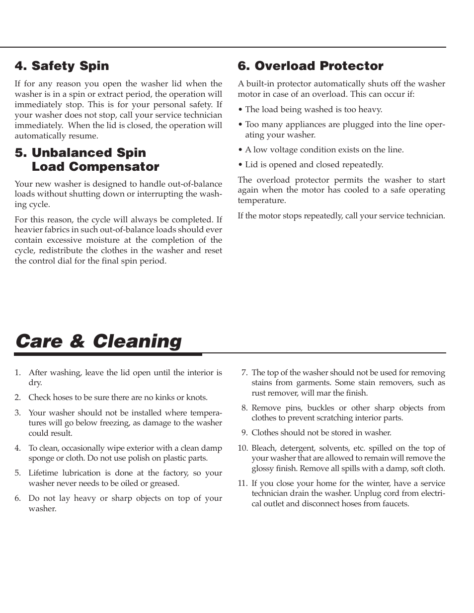 Care & cleaning, Safety spin, Unbalanced spin load compensator | Overload protector | NEC PAV-1 User Manual | Page 7 / 28