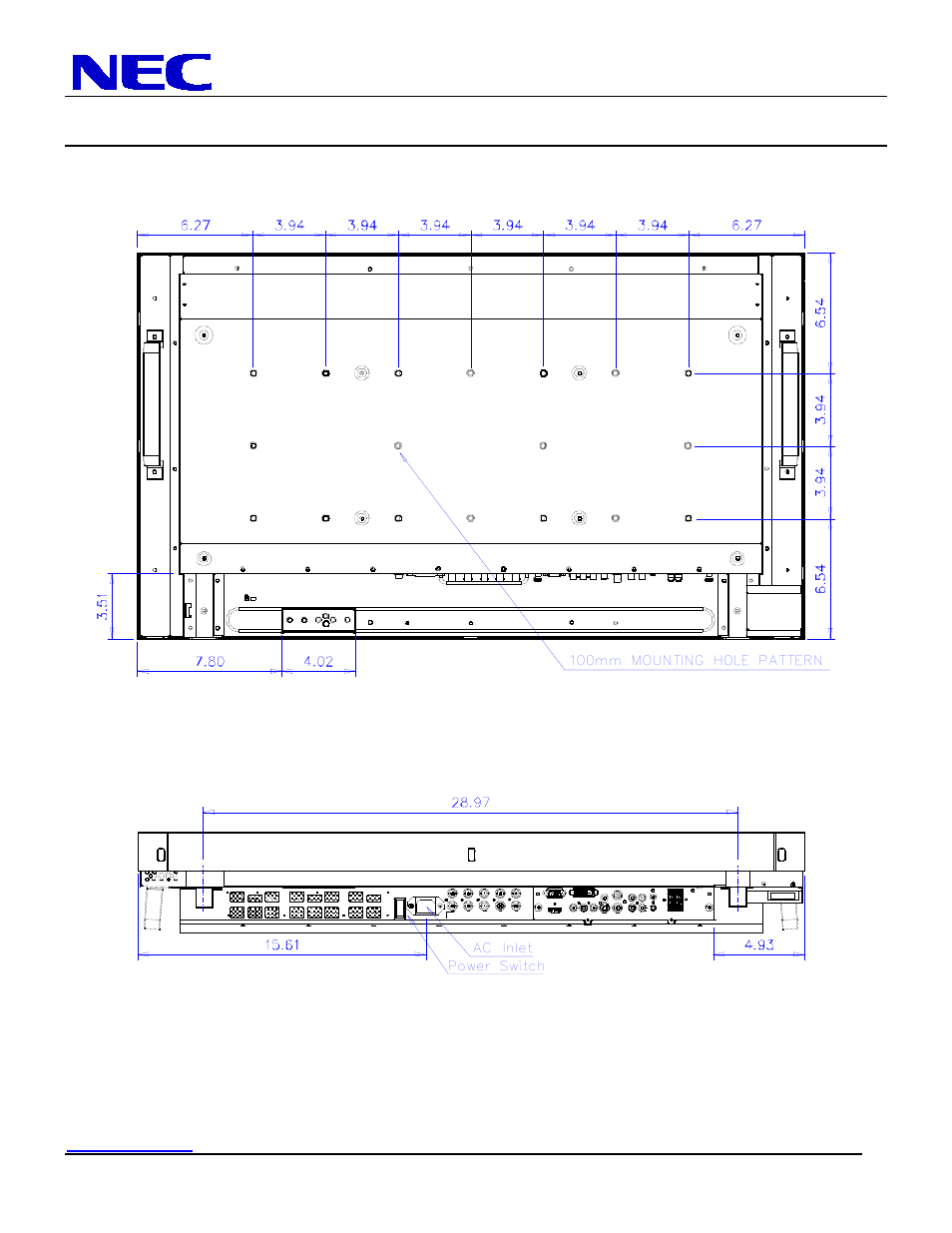 40” lcd display, Display dimensions (cont.) | NEC LCD4020-2 User Manual | Page 4 / 9