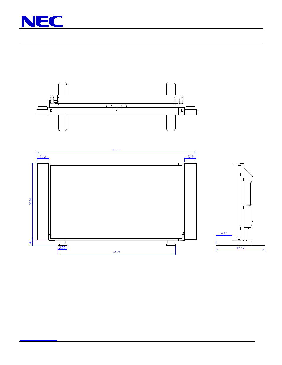 40” lcd display, Dimensions with optional speakers and stand | NEC LCD4020-2 User Manual | Page 5 / 9