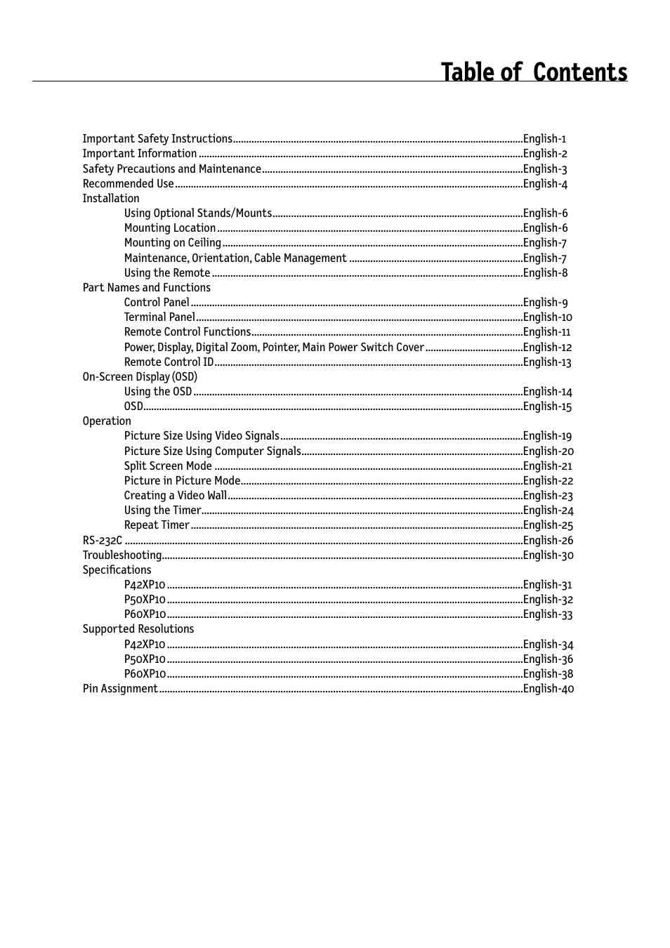 NEC 42XP10 User Manual | Page 3 / 44