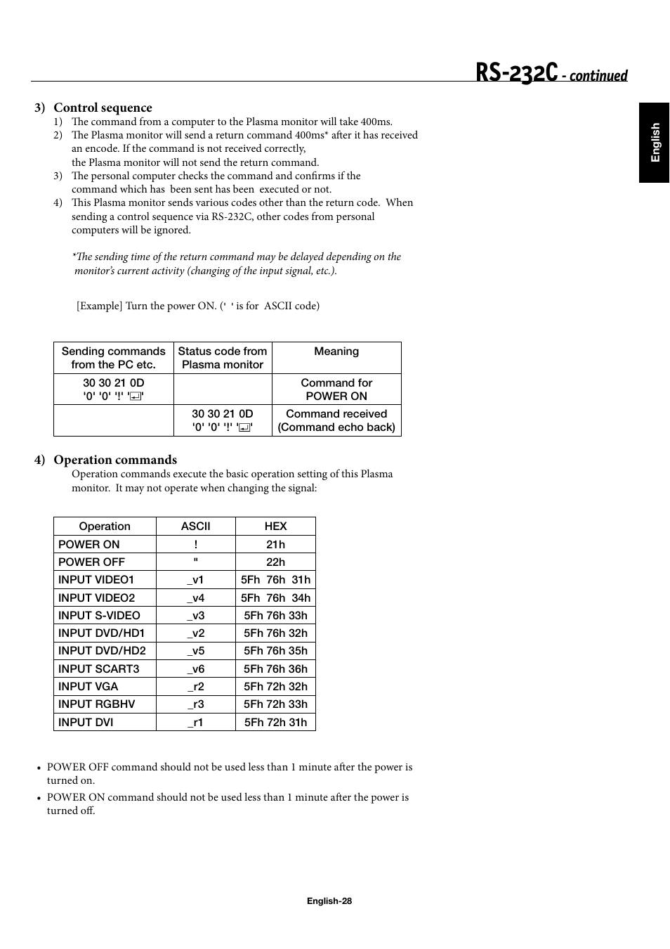 Rs-232c, Continued | NEC 42XP10 User Manual | Page 31 / 44