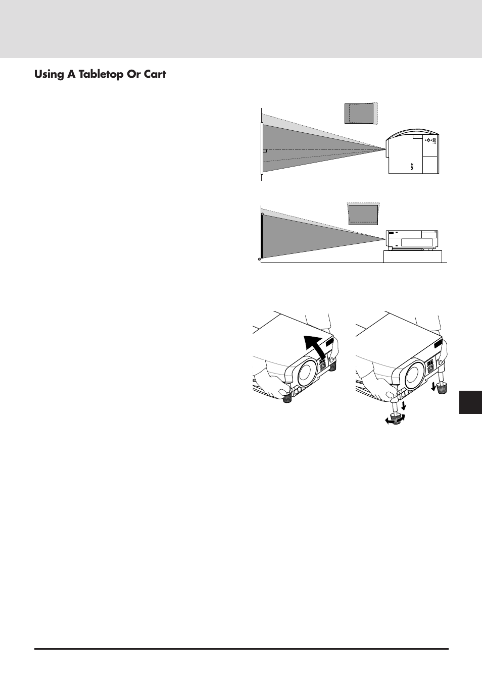 Using a tabletop or cart | NEC MT830 User Manual | Page 16 / 48