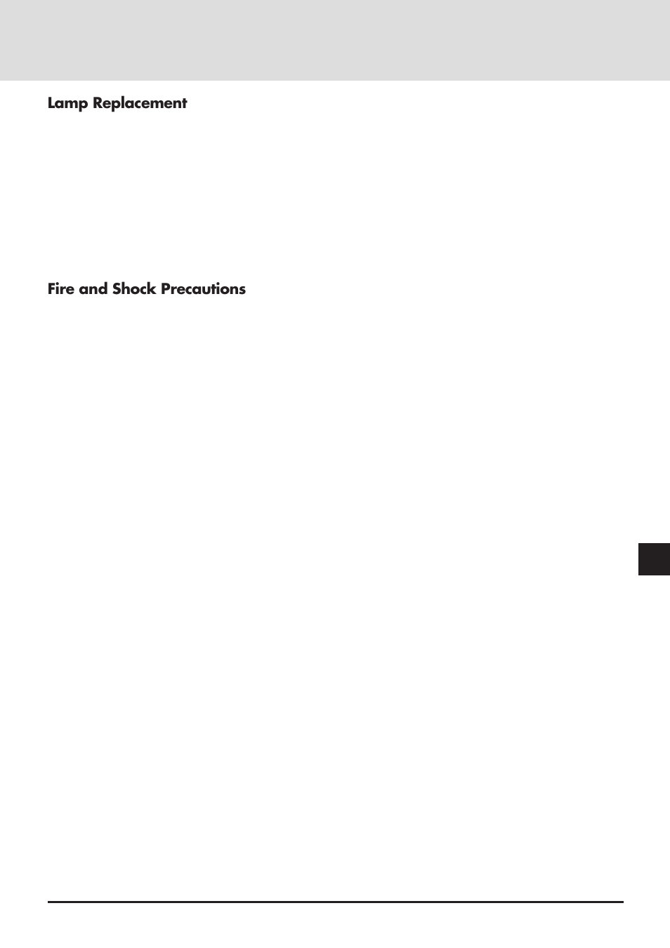 Lamp replacement, Fire and shock precautions | NEC MT830 User Manual | Page 4 / 48