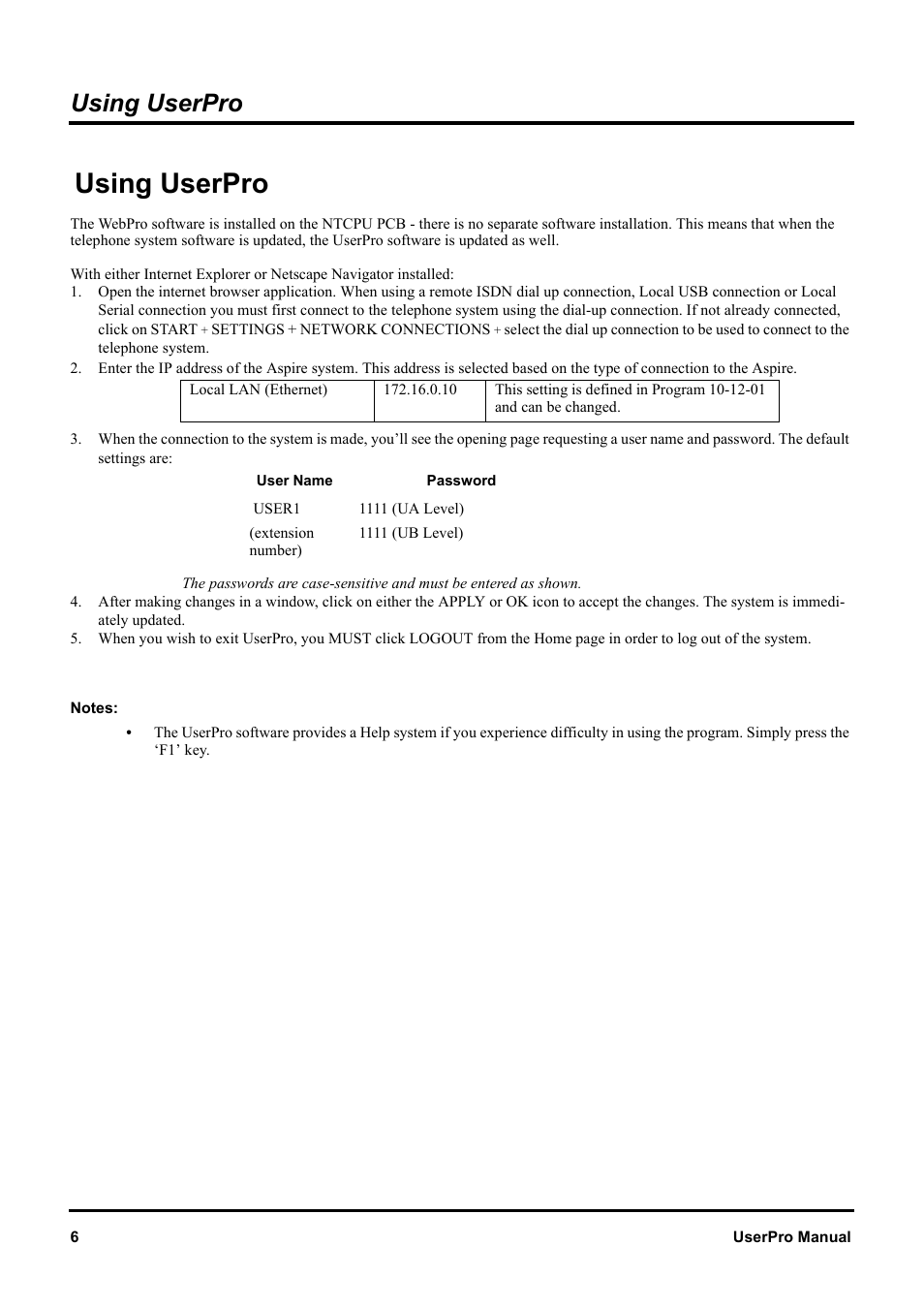 Using userpro | NEC XN120 User Manual | Page 12 / 30