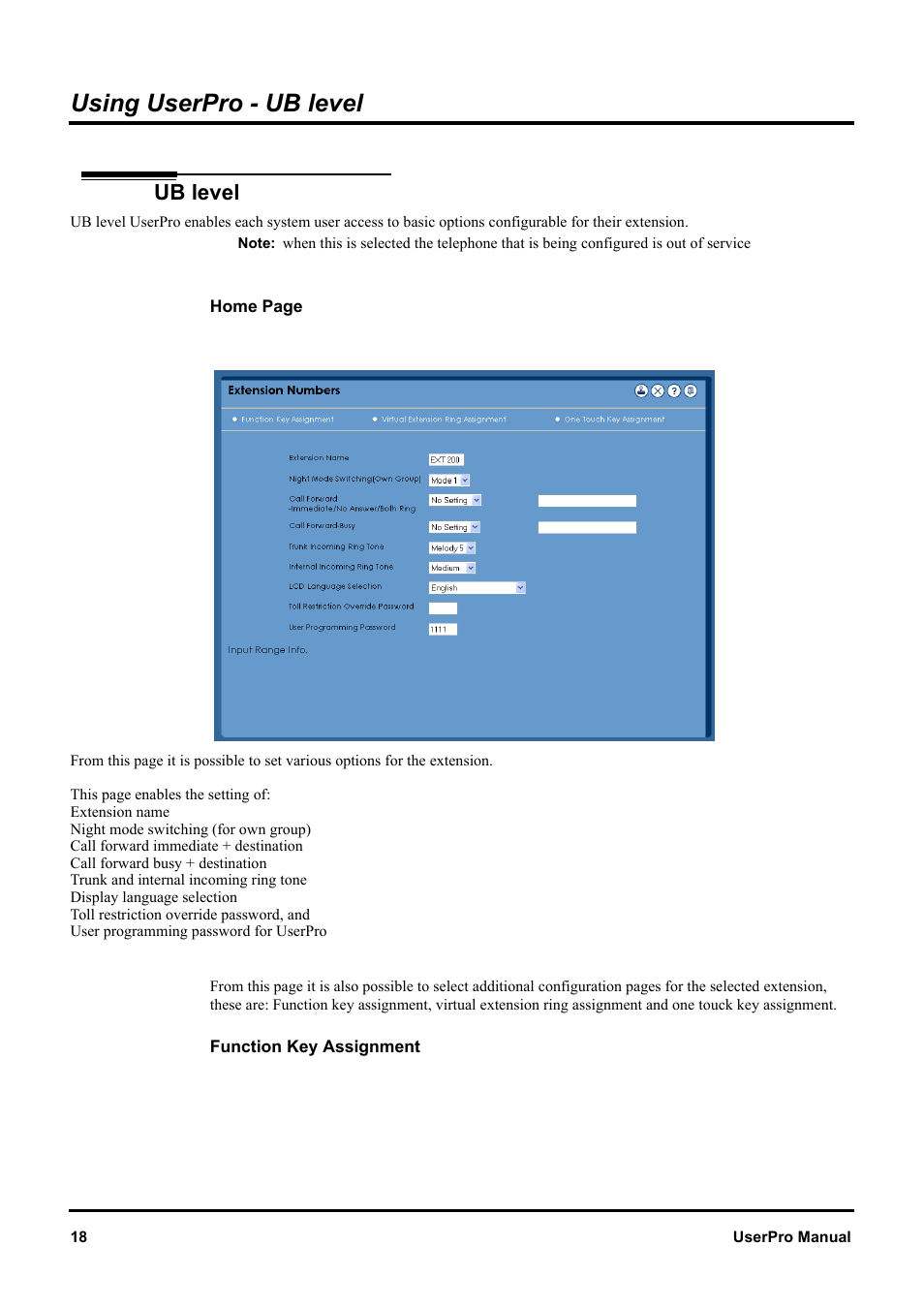 Using userpro - ub level, Ub level | NEC XN120 User Manual | Page 24 / 30