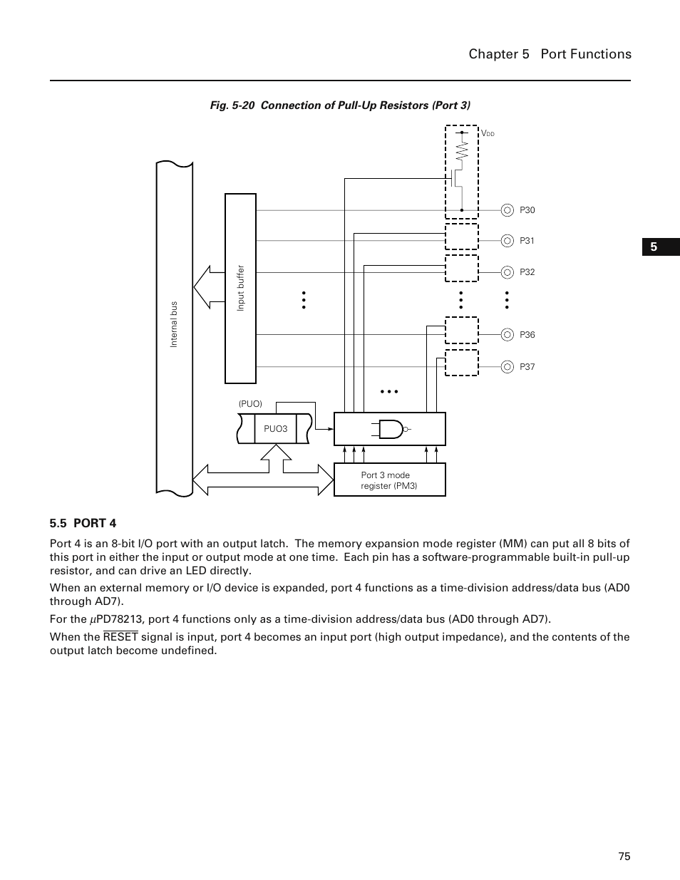 5 port 4, Chapter 5 port functions | NEC PD78214 User Manual | Page 104 / 487