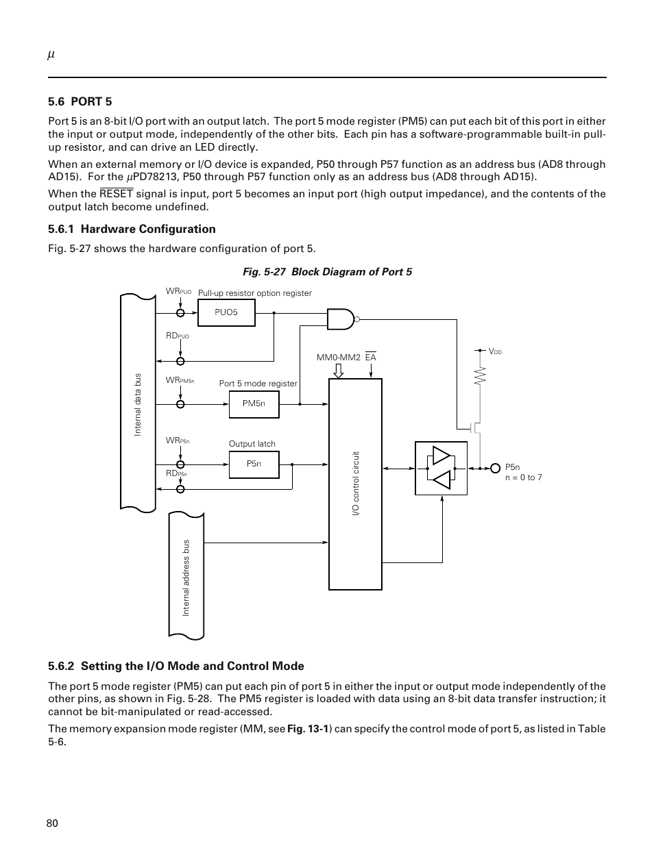 6 port 5, 1 hardware configuration, 2 setting the i/o mode and control mode | NEC PD78214 User Manual | Page 109 / 487