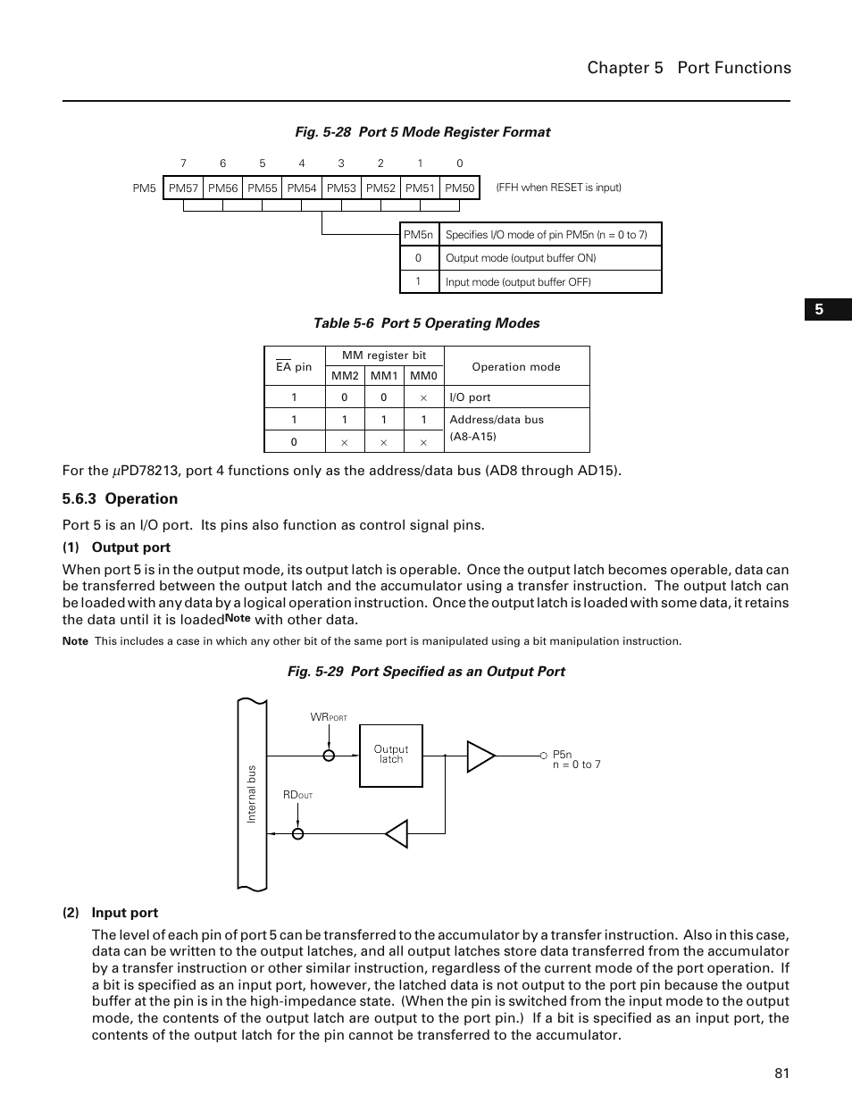 3 operation, Chapter 5 port functions | NEC PD78214 User Manual | Page 110 / 487