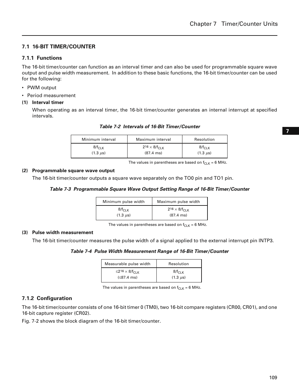 1 16-bit timer/counter, 1 functions, 2 configuration | Chapter 7 timer/counter units | NEC PD78214 User Manual | Page 138 / 487