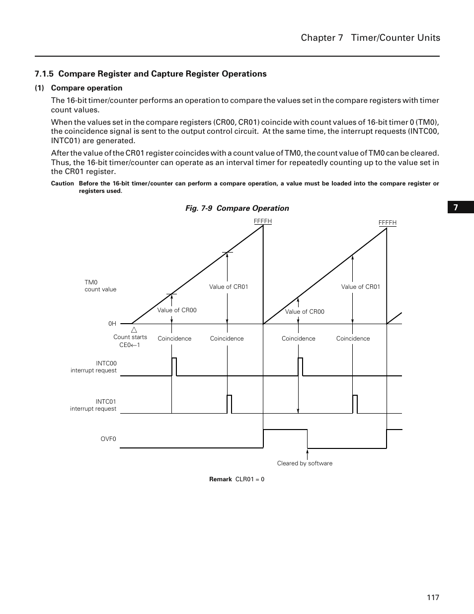 5 compare register and capture register operations, Chapter 7 timer/counter units | NEC PD78214 User Manual | Page 146 / 487