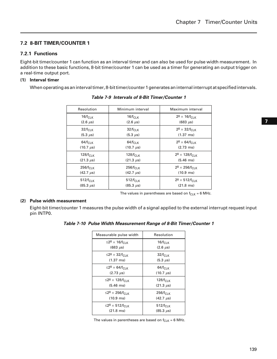 2 8-bit timer/counter 1, 1 functions, Chapter 7 timer/counter units | NEC PD78214 User Manual | Page 168 / 487