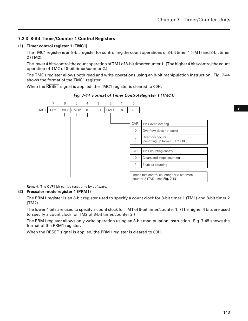 3 8-bit timer/counter 1 control registers, Chapter 7 timer/counter units | NEC PD78214 User Manual | Page 172 / 487