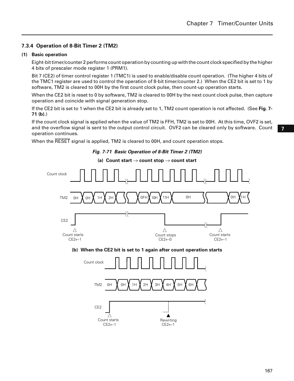 4 operation of 8-bit timer 2 (tm2), Chapter 7 timer/counter units | NEC PD78214 User Manual | Page 196 / 487