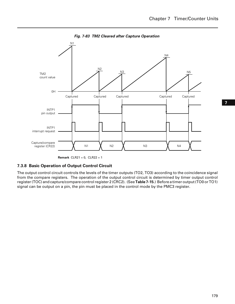 8 basic operation of output control circuit, Chapter 7 timer/counter units | NEC PD78214 User Manual | Page 208 / 487