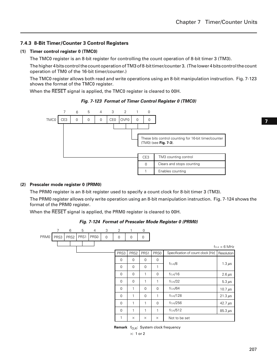 3 8-bit timer/counter 3 control registers, Chapter 7 timer/counter units | NEC PD78214 User Manual | Page 236 / 487