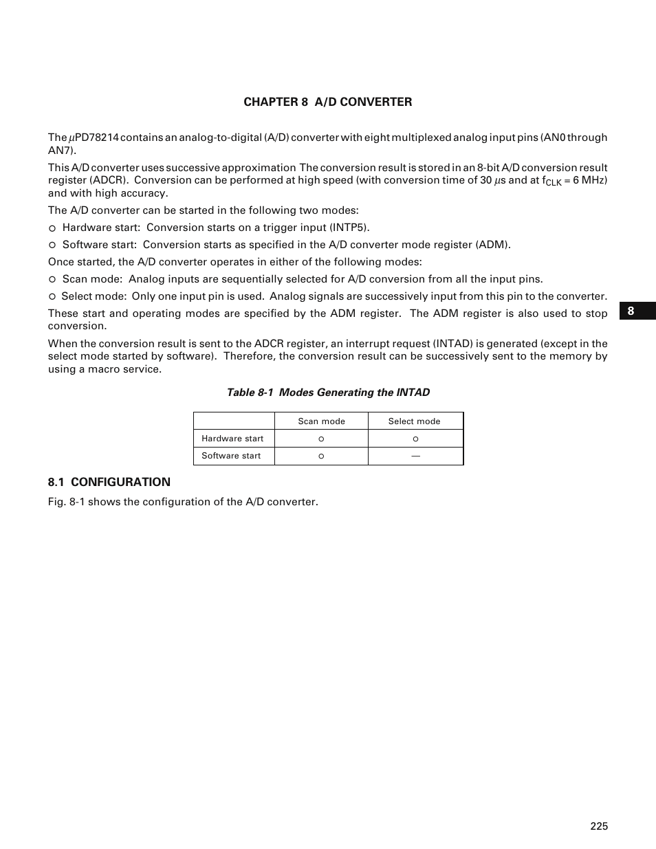 Chapter 8 a/d converter, 1 configuration | NEC PD78214 User Manual | Page 254 / 487