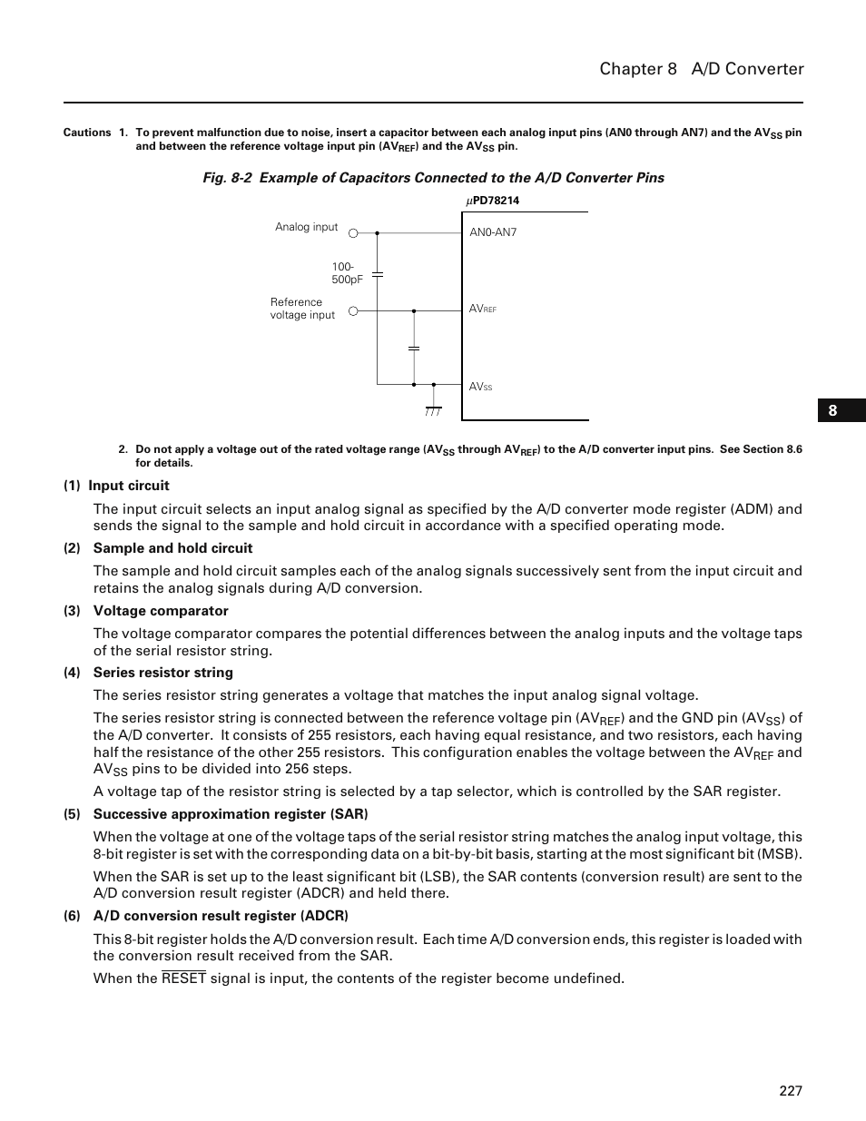 Chapter 8 a/d converter | NEC PD78214 User Manual | Page 256 / 487