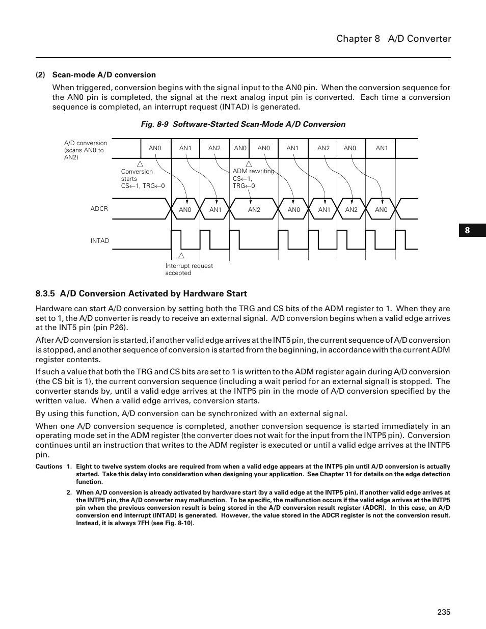 5 a/d conversion activated by hardware start, Chapter 8 a/d converter | NEC PD78214 User Manual | Page 264 / 487