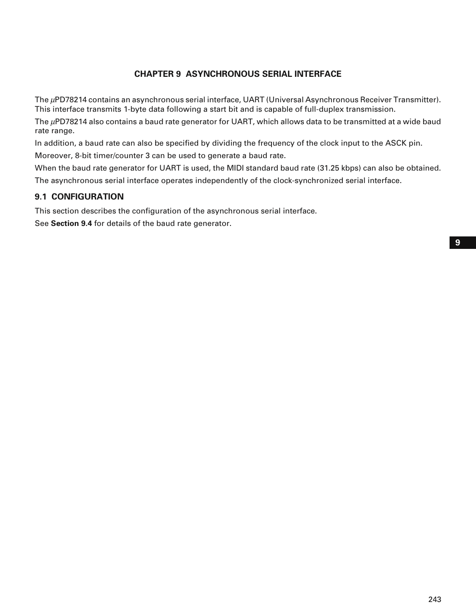 Chapter 9 asynchronous serial interface, 1 configuration | NEC PD78214 User Manual | Page 272 / 487